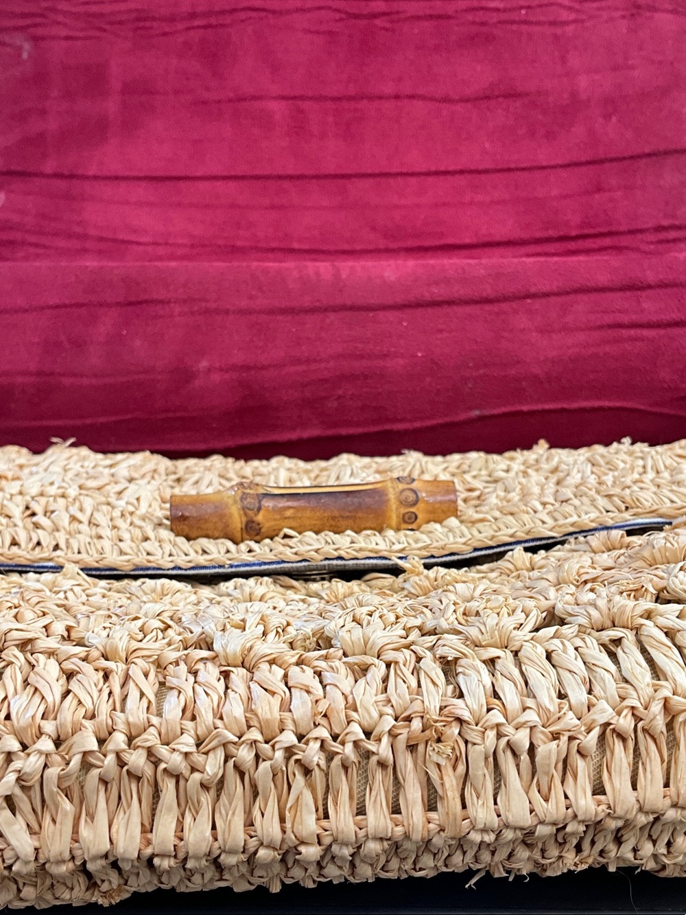 J. MCLAUGHLIN Raffia Woven Bamboo Clasp Clutch Resort Wedding Bag - Picture 8 of 8
